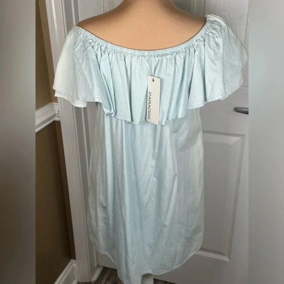 Paradise Off‎ The Shoulder Light Blue Ruffle Dress Small - Picture 6 of 7